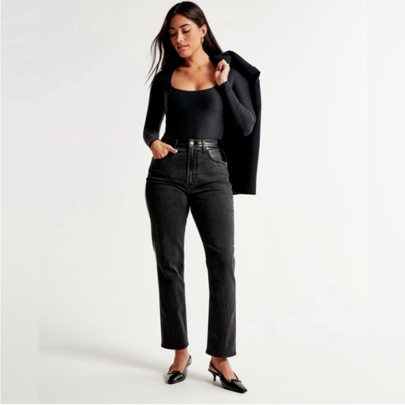 ABERCROMBIE & FITCH The Ankle Straight Ultra High Rise" Mixed Fabric jean - Picture 1 of 11